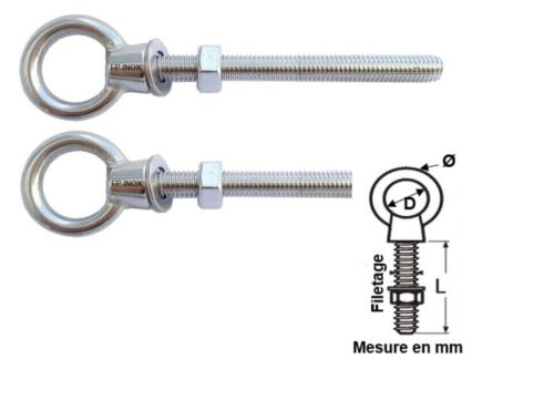 Anneaux tige filetée inox A4 ( Lot de 2 ) M6 mm Longueur 60mm inox A4 Piton - Picture 2 of 2