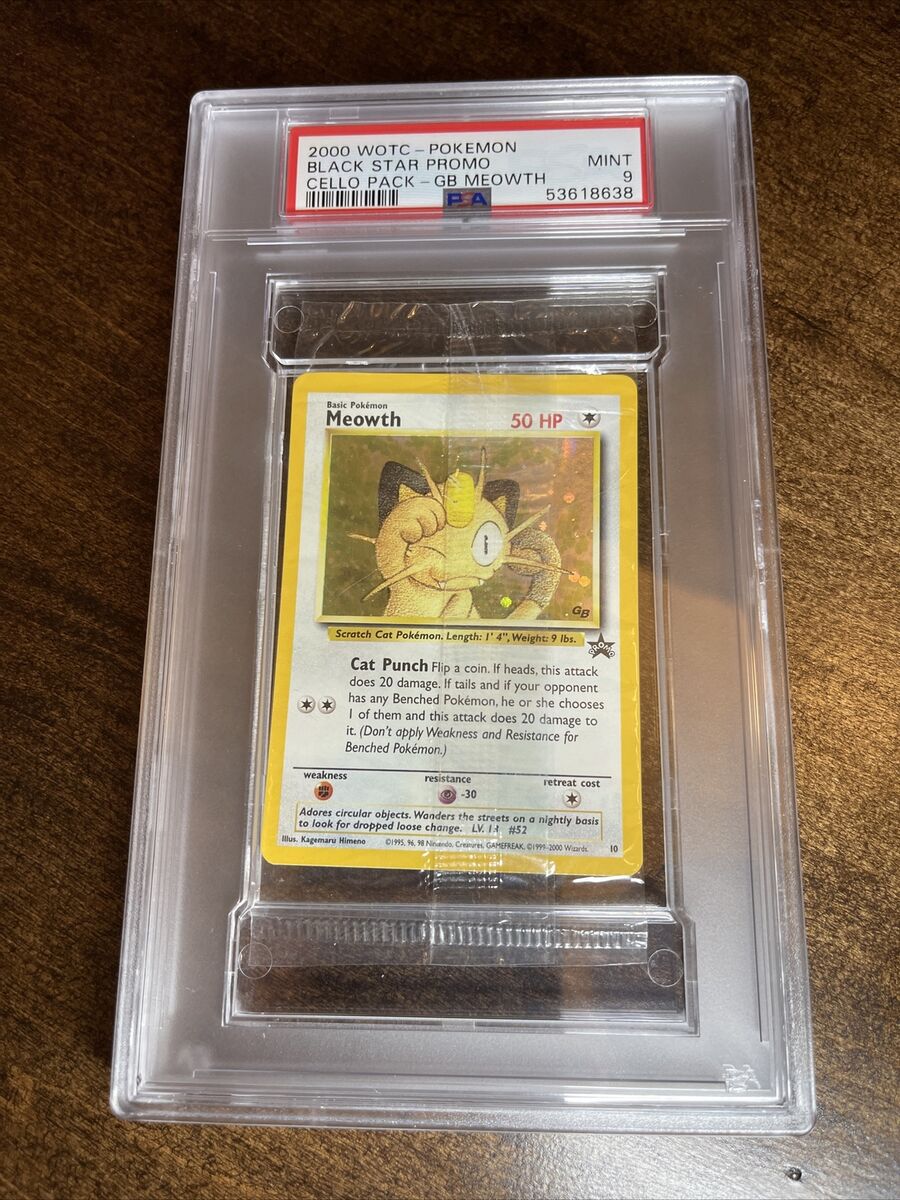 PSA 9 MINT Meowth 10 Holo Sealed Cello Pack Promo Black Star PSA 9 MINT Meowth 10 Holo Sealed Cello Pack Promo Black Star