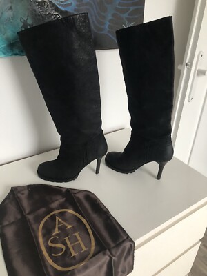 Bottes Cavalières ASH En Cuir Noir Talon Haut Taille 39 - Occasion Très Bon état, Légères Traces