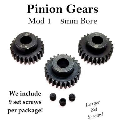 RCP-Pinion Gears Mod 1 (8mm Bore) Hardened Steel 13T-49T Bashing-Speed Runs