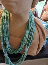 Collier Sautoir Vintage En Vraies Perles Turquoise - Longueur 80 Cm - Bijou Ancien Occasion