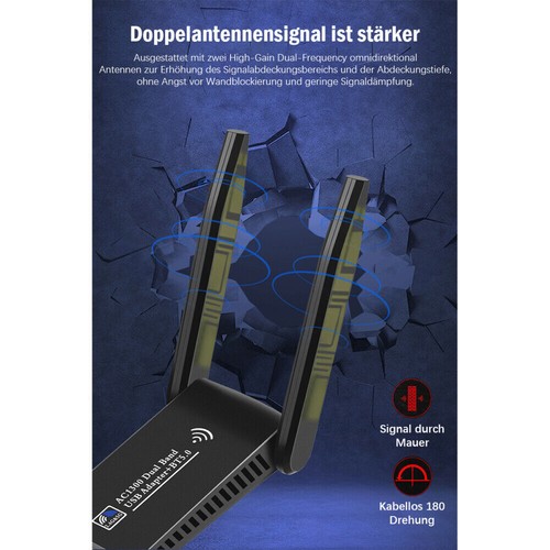WLAN ADAPTER USB 3.0 STICK 1300MBPS WIFI DUAL BAND 5GHZ ANTENNE PC BLUETOOTH DE - Afbeelding 13 van 25
