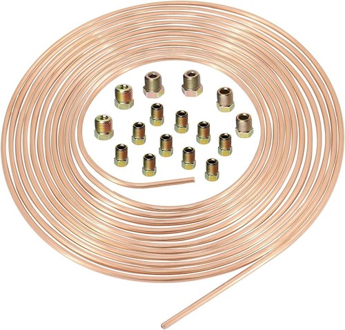 25 Ft. Copper Nickel 6mm Brake Line Tubing Kit With ISO Bubble Flare Fittings And Unions