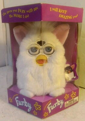 RARE 1998 WHITE Snowball FURBY 70-800 Gray Eyes Pink Ears Tiger Electronic NEW!!