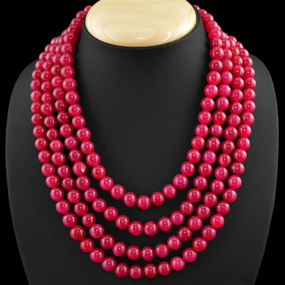 1056.00 CTS ENHANCED RUBY RARE 4 STRAND ROUND SHAPE BEADS NECKLACE (DG) - Image 2 of 3