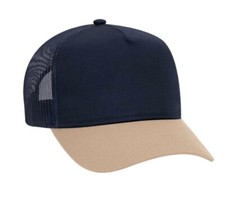 NAVY KHAKI 5 PANEL MESH BACK TRUCKER HAT CAP SNAPBACK CURVED ADULT MID PROFILE 2