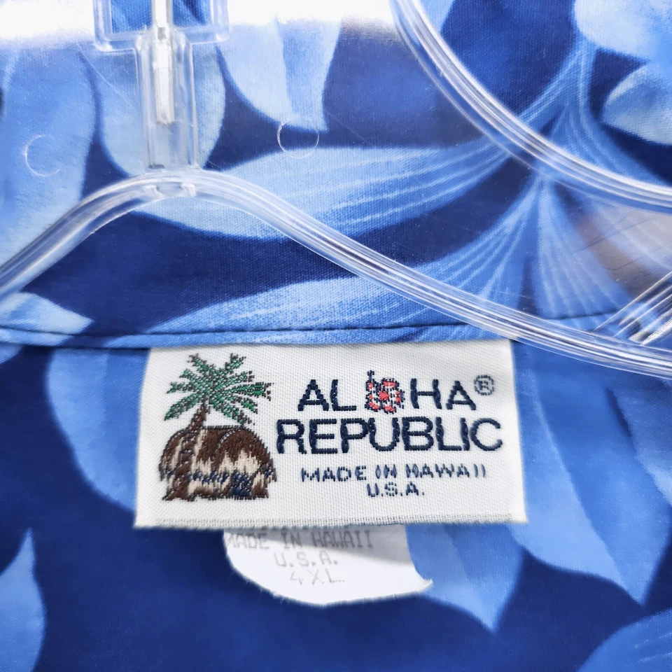 Camisa ALOHA REPUBLIC Azul Floral Hawaiana Para Hombre Abotonada Manga Corta Talla: 4XL Foto 4 de 4