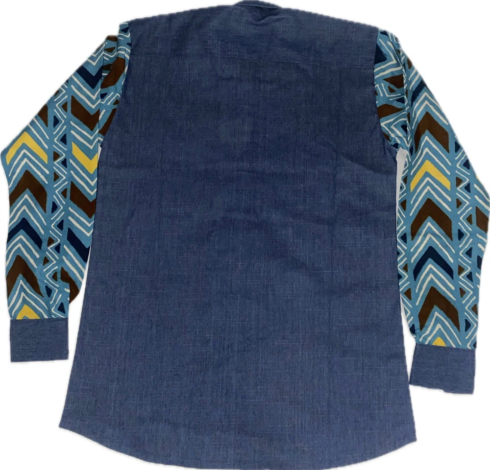 chemise homme tissu wax jeans / chemise africaine homme manches longues coton - Photo 4/4
