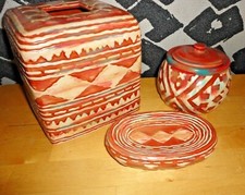 J.C. PENNEY SOUTHWESTERN INDIAN SUMMER 3PC SOAP, COVERED JAR, TISSUE BOX COVER