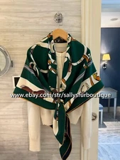 2025 Sallys 70% Cashmere 30% Silk Stole Horses Print Double Face Scarf Shawl 53"