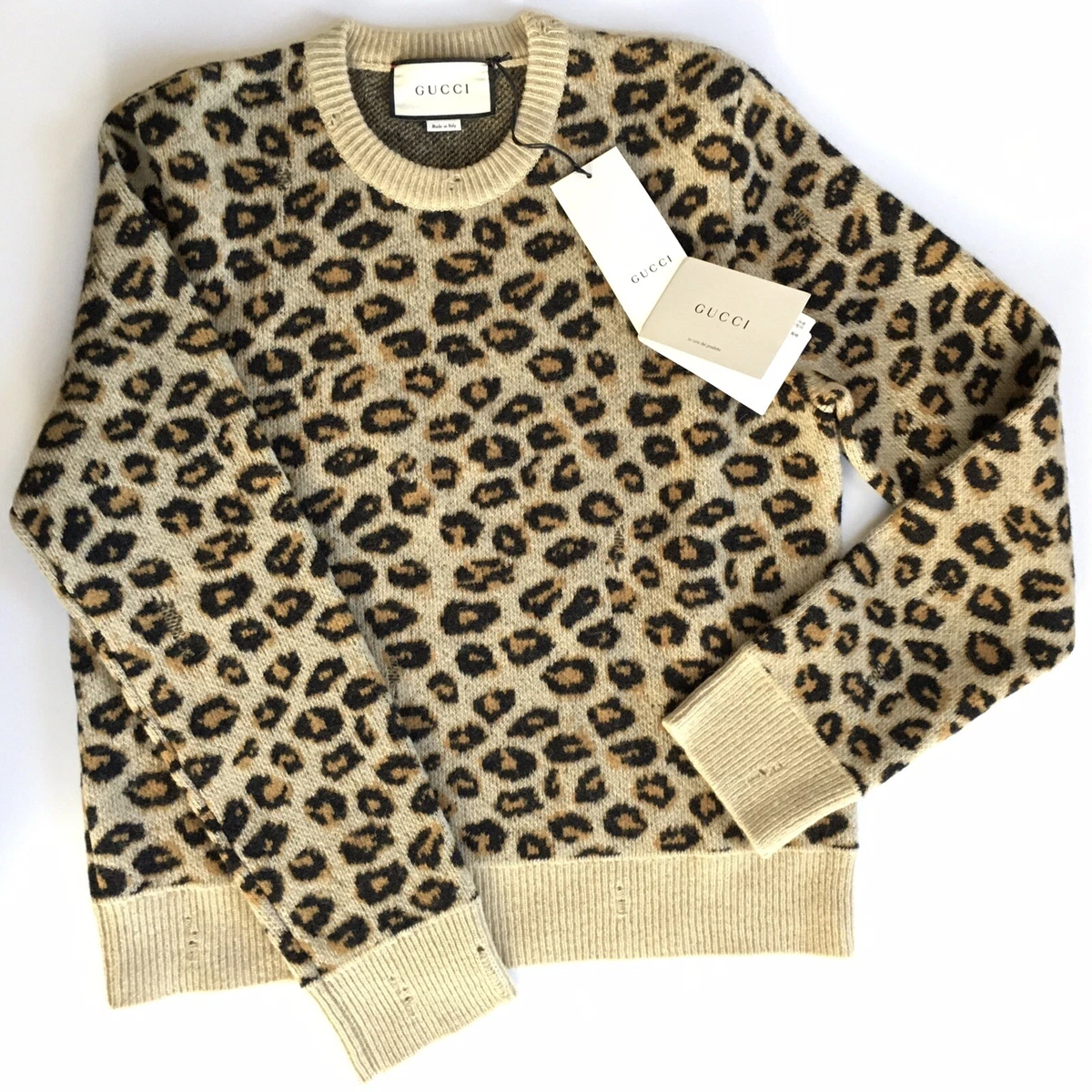 GUCCI LEOPARD PRINT CREW NECK KNIT SWEATER -SIZE XL -NWT