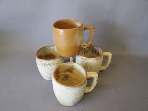 SET 4 FRANKOMA Art Pottery Desert Sand Tan Gold 5CL Coffee Mugs Cups Plainsman - Picture 2 of 6