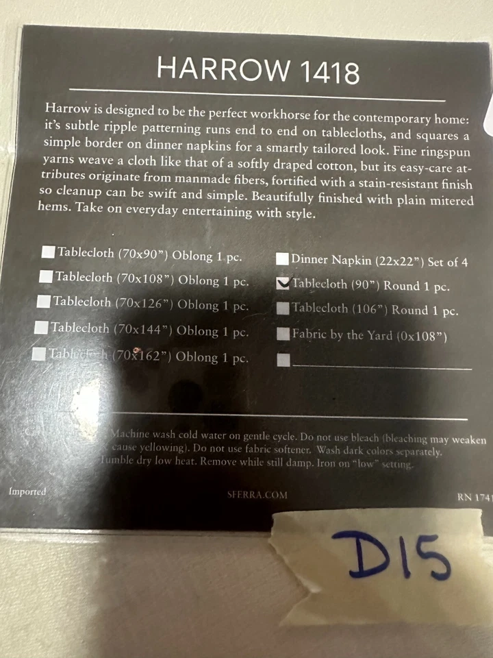 New Sferra Harrow Round Tablecloth 90" plain mitered hem color: oyster (ivory) - Image 3 of 3