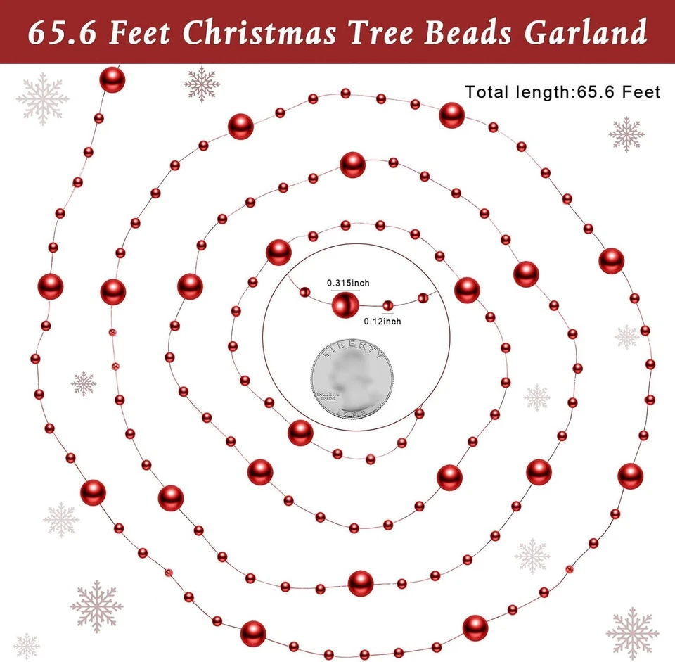 Guirnalda de cuentas de perlas artificiales de 65,6 pies para árbol de Navidad tira de cuentas de plástico... Foto 4 de 4