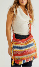 NEW FREE PEOPLE MULTICOLOR CROCHET NORTHBOUND HOBO CROSSBODY BAG BOHO FRINGE