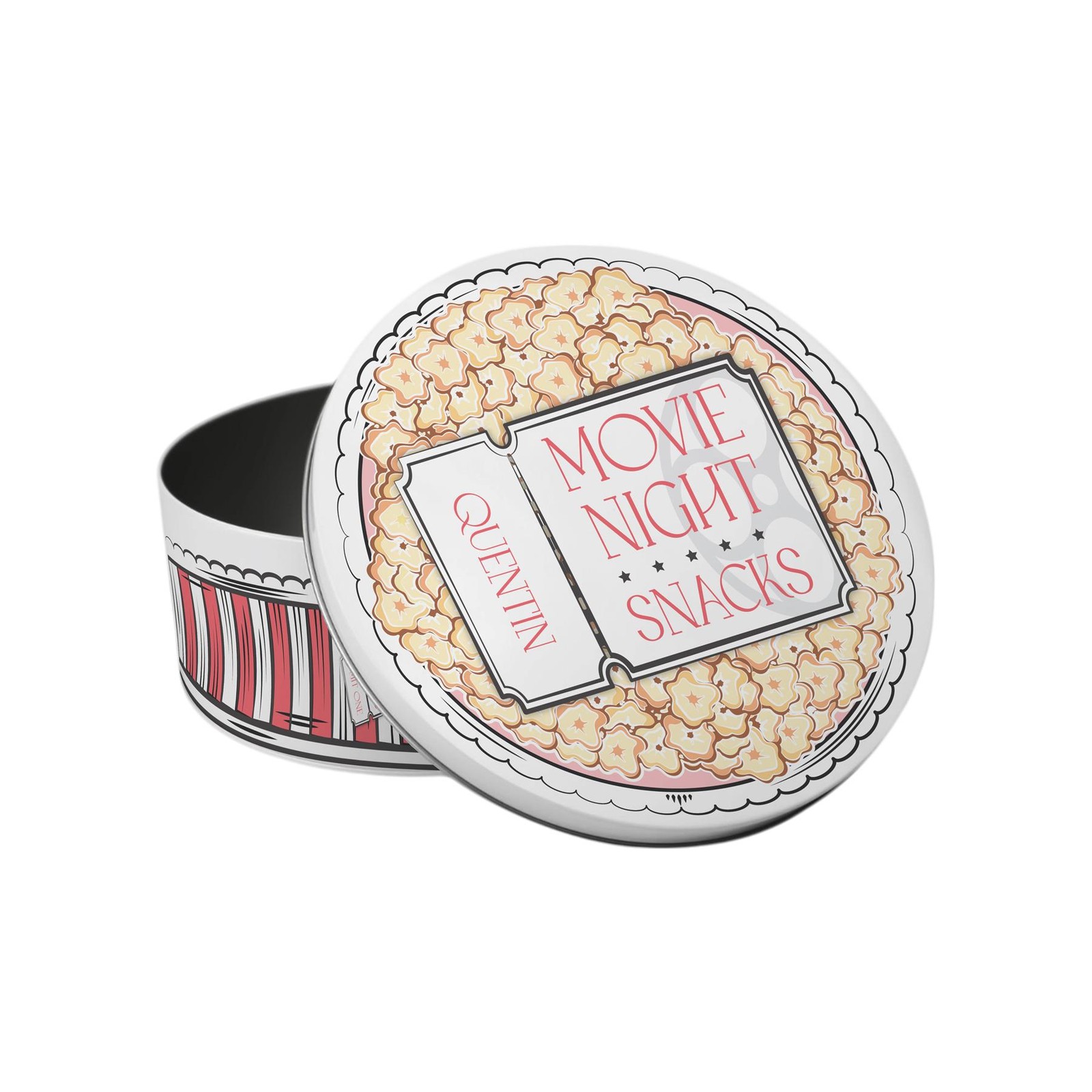 Personalised Movie Snacks Tin - Retro Cinema Popcorn Gifts Small Round Container