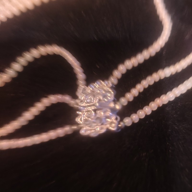 Vintage Mid Century 3 Three Strand Faux Pearl Choker Necklace Rhinestone Clasp