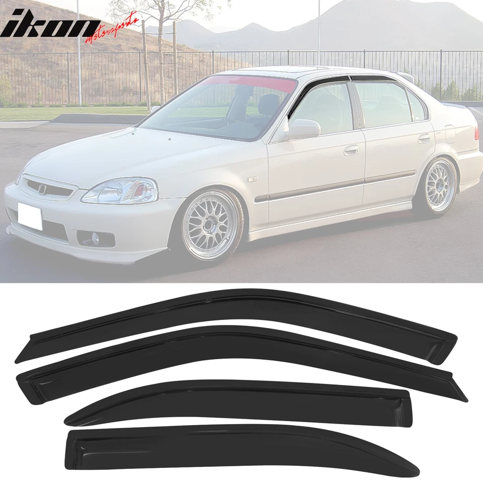 Fits 96-00 Honda Civic Sedan Window Visors Sun Rain Guard Deflector Acrylic 4PC