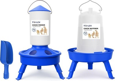 Chick Feeder & Waterer Set W/ 3 Adjustable Height Scoop 0.4Gal Top Fill Chick