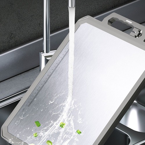 Stainless Steel Cutting Board Double Sided Chopping Block Kitchen Supplies - Picture 8 of 11
