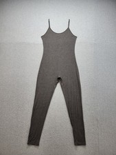 Fashion Nova Women Jumpsuit L Gray Spaghetti Strap Stretch Open Crotch Athletic