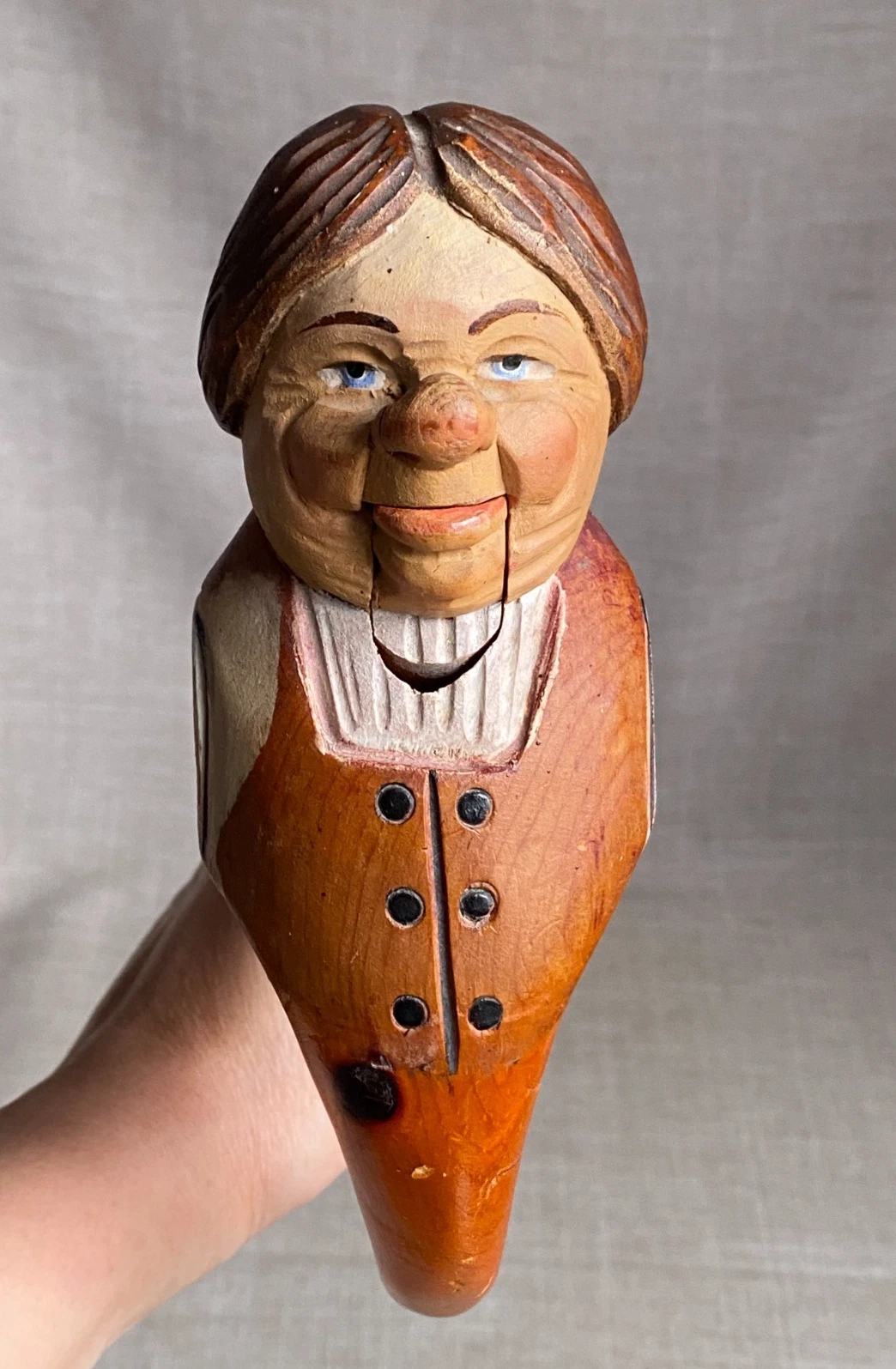 Antique c1880 Swiss Black Forest Novelty Carved Woman Figural Nutcracker