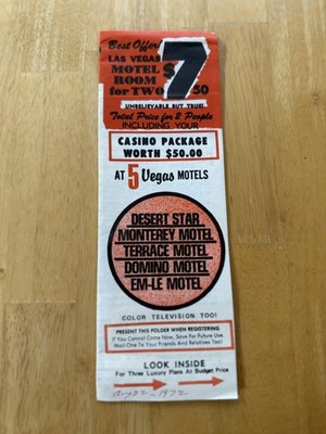 Vintage Las Vegas Motel Room For Two $7.50 Travel Brochure 5 Motels Casino NV