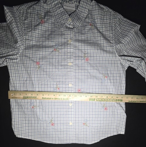 Alfred Dunner Blue White Checkered Floral Design Blouse Size 14 Petite - Picture 11 of 15