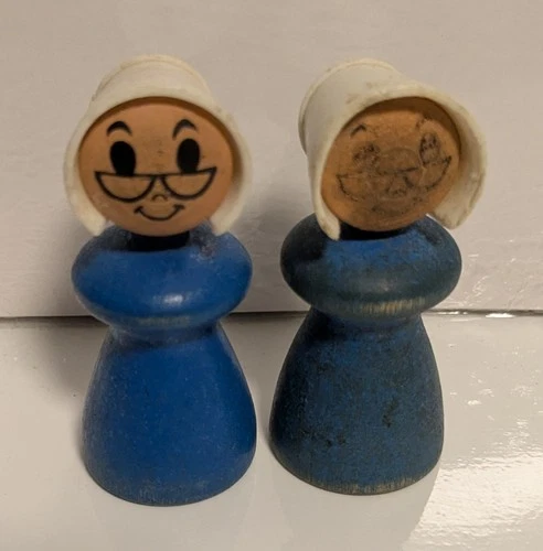 1960s Playskool Little Old Woman Who Lived In A Shoe 2 Wooden Figures Vintage