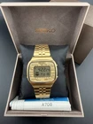 Seiko A708-5000 World Time Vintage Digital Watch, Gold-Tone, Box & Papers