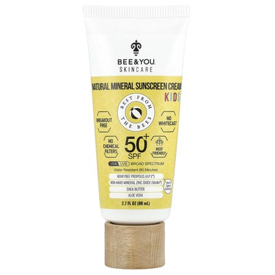 Kids, Natural Mineral Sunscreen Cream, SPF 50+, 2.7 fl oz (80 ml)