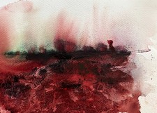 Original Abstraktes Rotes Landschaftsgemälde Stimmungsvoll Natur Kunstwerk