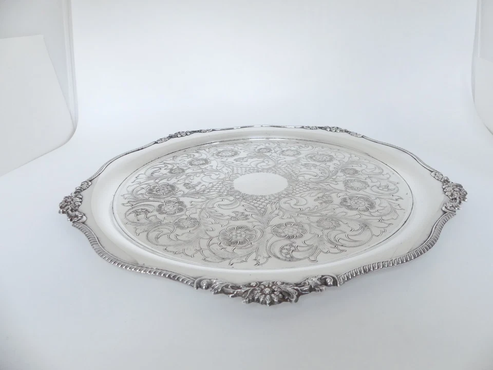 ♛ Schönes rundes Tablett "Viners of Sheffield" - 37 cm Durchmesser- versilbert ♛ - Bild 2 von 4