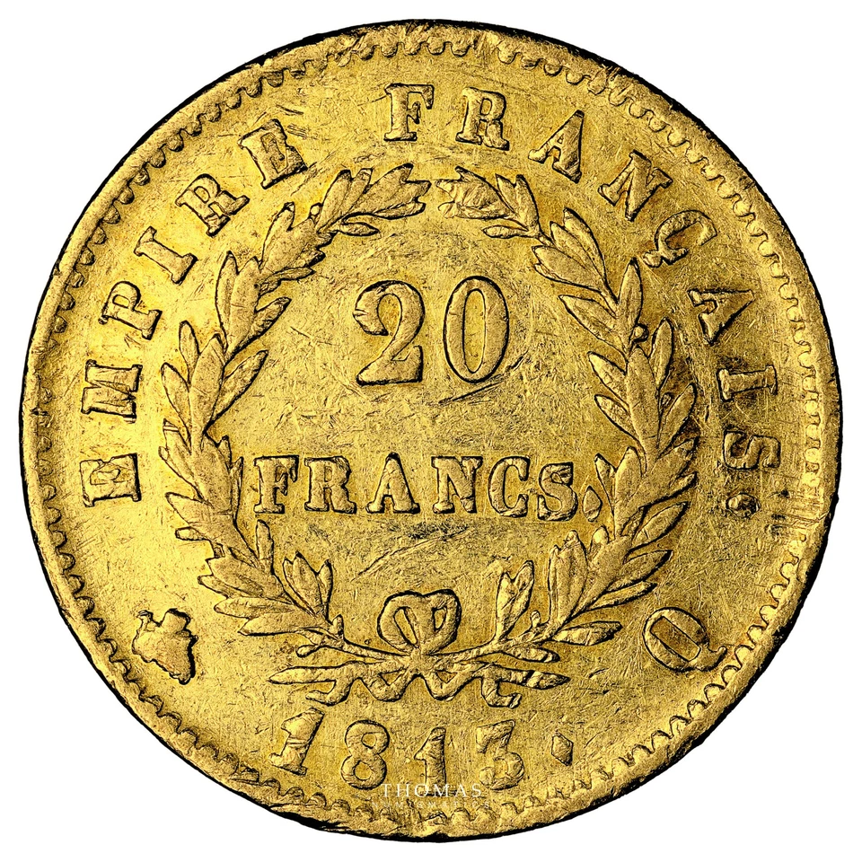 Napoleón I - Oro - 20 Francos o Tête Laurée - 1813 Q Perpiñán - 13 033 ex Foto 2 de 2