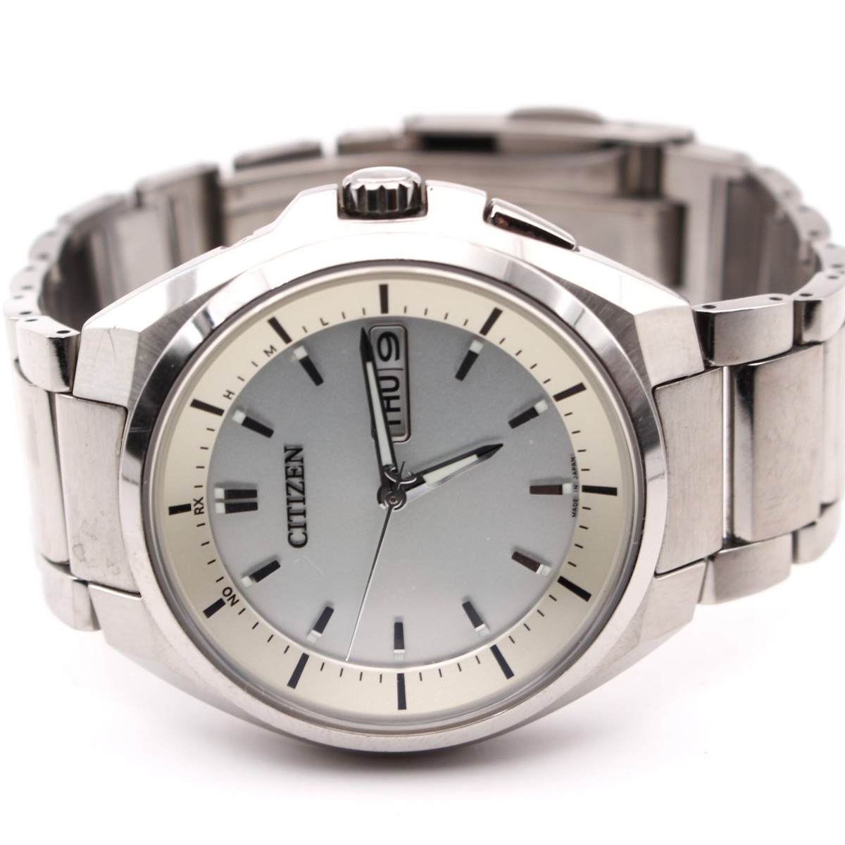 CITIZEN ATTESA H100-T01885 Titanium Solar Radio White Dial Mens 
