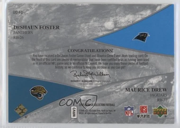 2006 Ultimate Collection /99 DeShaun Foster Maurice Jones-Drew Drew Rookie RC - Image 2 of 2