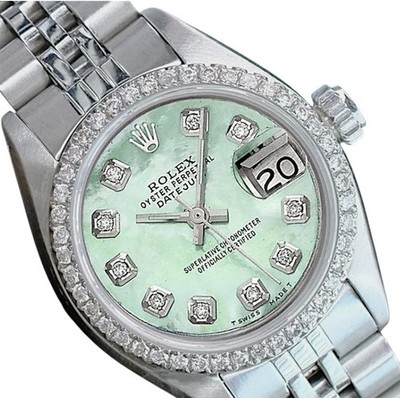 Rolex Datejust Stainless Steel Green MOP Diamond Dial 0.85ct Bezel Jubilee Watch