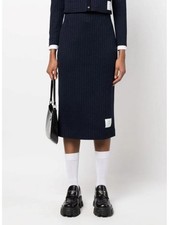 Thom Browne Navy Tonal Checkered Jacquard Long Skirt Size Small/4
