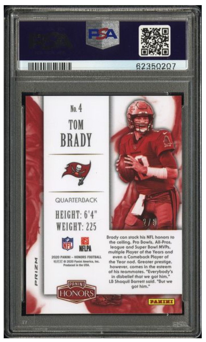 2020 PANINI HONORS #4 TOM BRADY GOLD 2/5 PSA 10 view 2