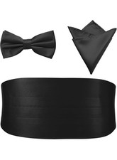 Men's Cummerbund Pre-tied Bow Tie Set Tuxedo Black