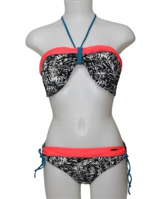 Protest Bikini Set SunWave Neon Coral Bandeau Bikini blauen Seitenbändern