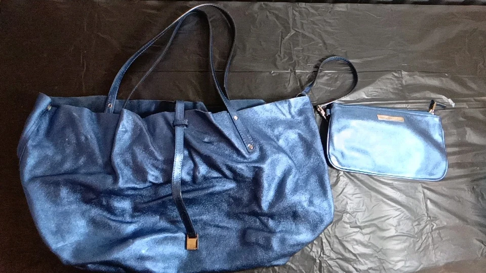 Bolso de Hombro Tiffany & Co. 2 Piezas Azul Metálico Reversible Cuero Gamuza Shopper Foto 2 de 4