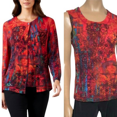 VTG Y2K Chico's Mesh 2pc Twinset Buddha Tattoo Print Cardigan Shell Set Size 1 M