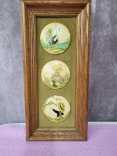 Vintage Holly Hobbie Style Wall Art Set Framed 3 Plaques Cottagecore Nursery...