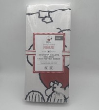 Pottery Barn Kids Peanuts Snoopy Hearts Organic Crib Fitted Sheet 27.5 x52 New