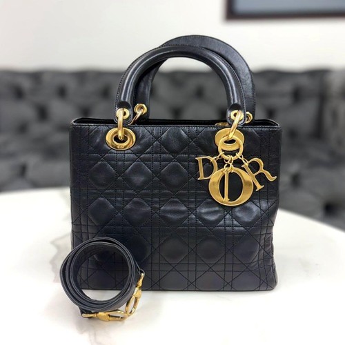 Lady Dior Black Lambskin Cannage 2-way Handbag #QYGIV0