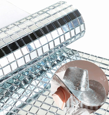 Real Glass Silver Mirrors Mosaic Tiles Sticker for Craft Square Glass Tiles Self