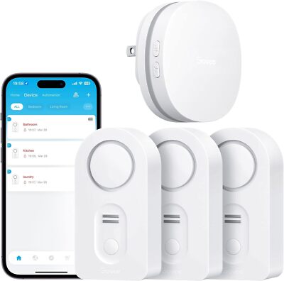 Govee Smart Wassersensor 100 dB Alarm mit E-Mail/App Benachrichtigung,(3 Pack)