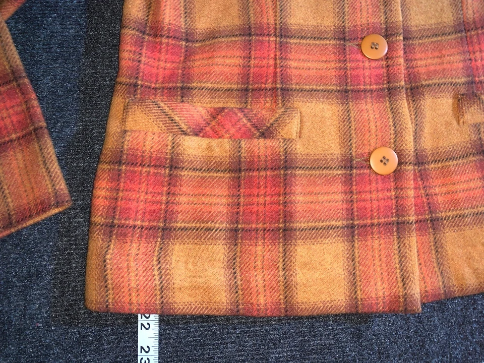 NY & CO BLAZER WOMEN MED TARTAN PLAID RED BROWN OFFICE WEAR VINTAGE JACKET - Image 4 of 4