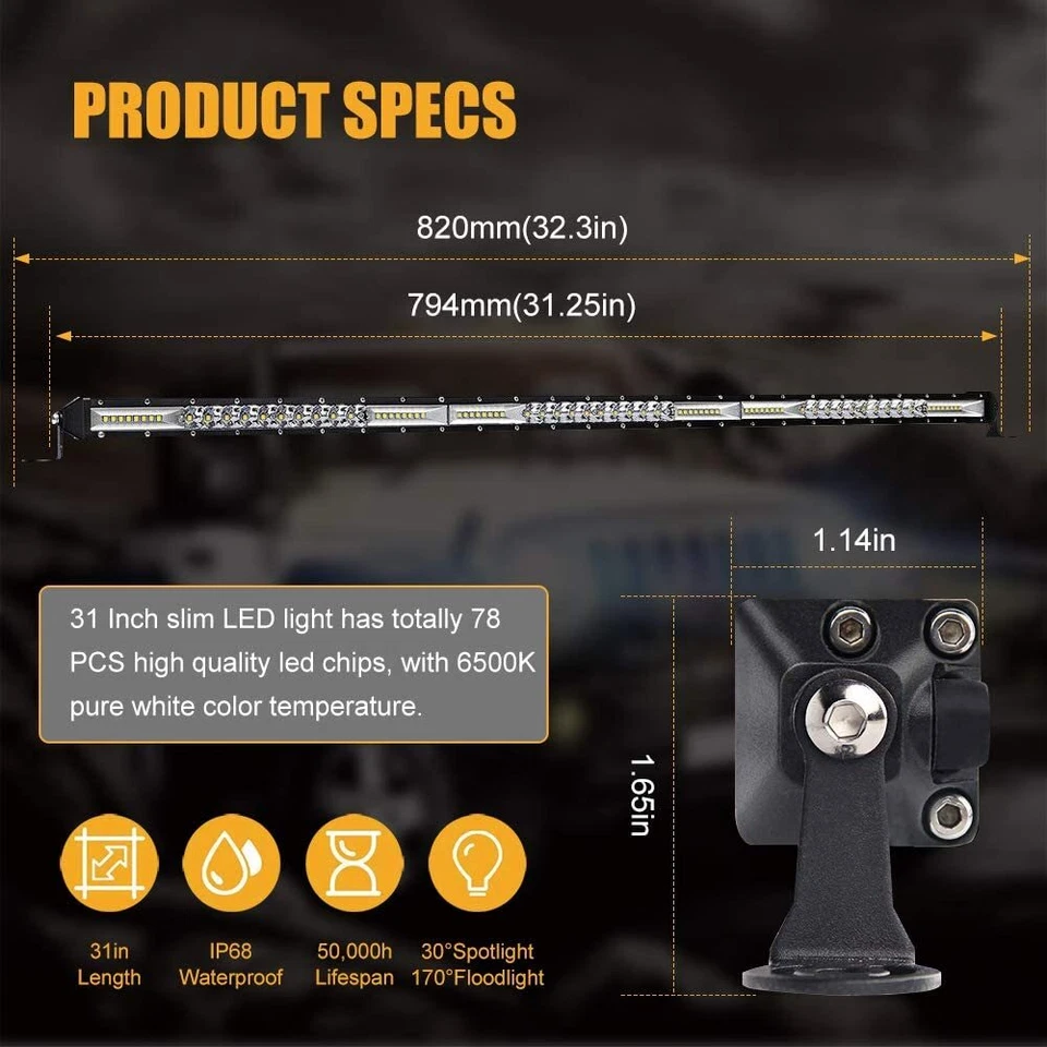 Barra de luz LED para GMC Canyon Chevy Colorado 2015-2022 parachoques recto delgado 30" Foto 2 de 4